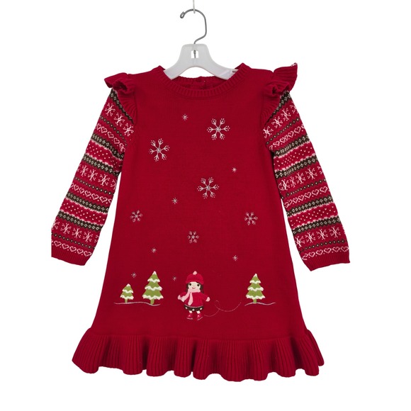 Gymboree Other - Gymboree Girls 3T Red Sweater Dress Holiday Christmas Fair Isle Snowflake Ruffle